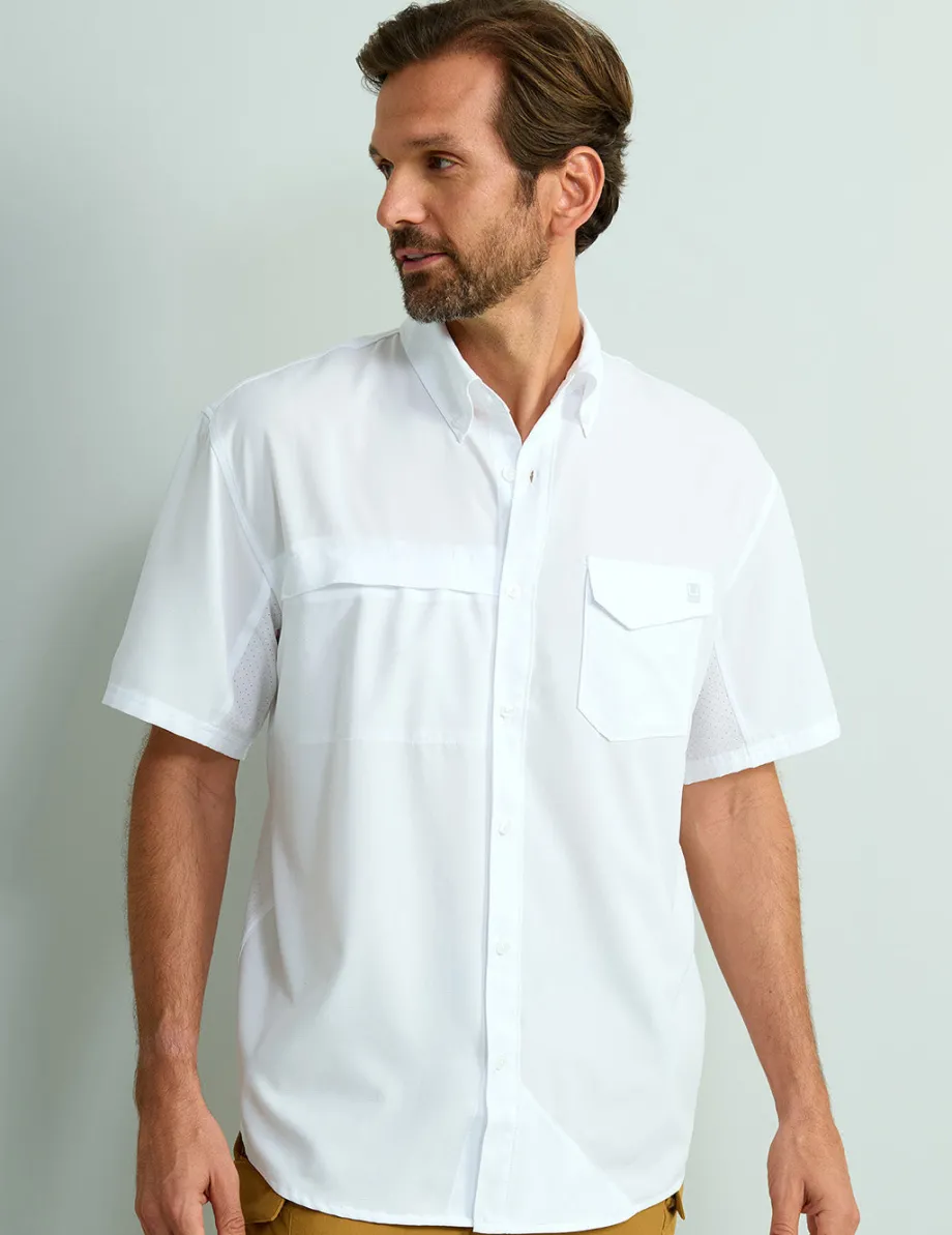Huk Gear Button Downs-Tide Point Short Sleeve Button-Down White