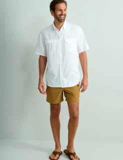 Huk Gear Button Downs-Tide Point Short Sleeve Button-Down White