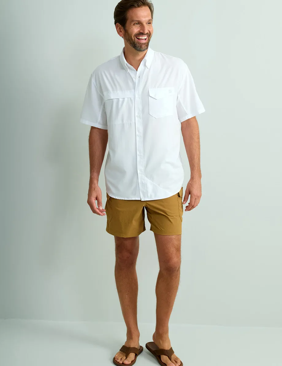 Huk Gear Button Downs-Tide Point Short Sleeve Button-Down White