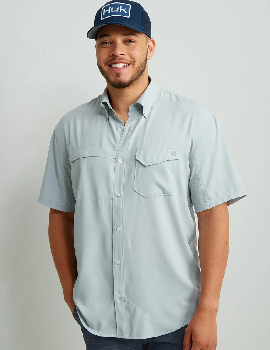 Huk Gear Button Downs-Tide Point Short Sleeve Button-Down Harbor Mist