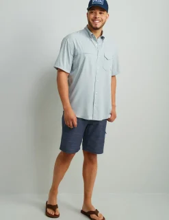 Huk Gear Button Downs-Tide Point Short Sleeve Button-Down Harbor Mist