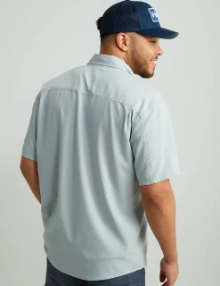 Huk Gear Button Downs-Tide Point Short Sleeve Button-Down Harbor Mist