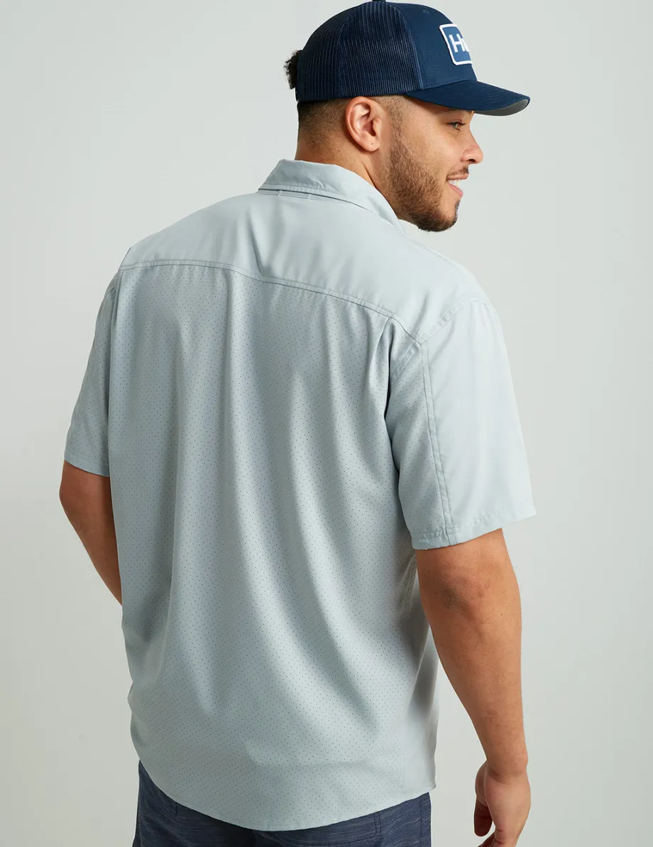 Huk Gear Button Downs-Tide Point Short Sleeve Button-Down Harbor Mist