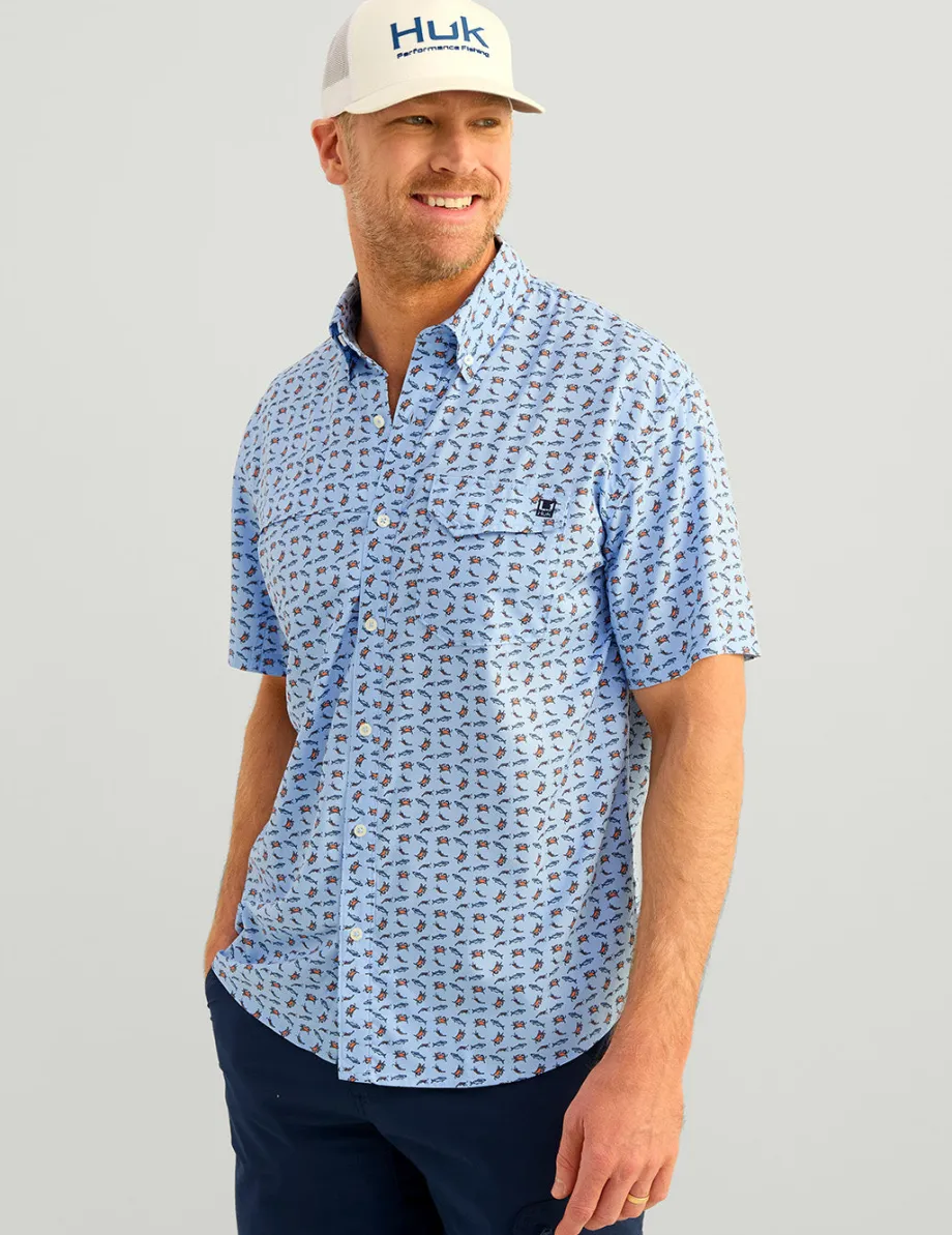 Huk Gear Button Downs-Tide Point Short Sleeve Button-Down Windsurfer Raw Bar