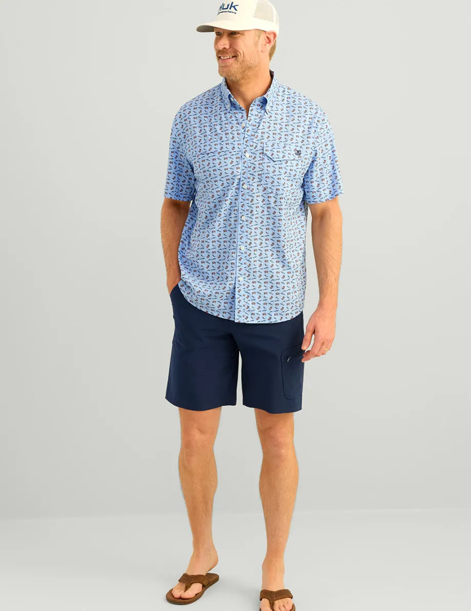 Huk Gear Button Downs-Tide Point Short Sleeve Button-Down Windsurfer Raw Bar