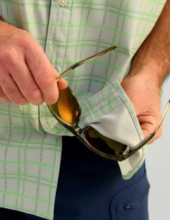 Huk Gear Button Downs-Tide Point Short Sleeve Button-Down Harbor Mist Marlin Plaid
