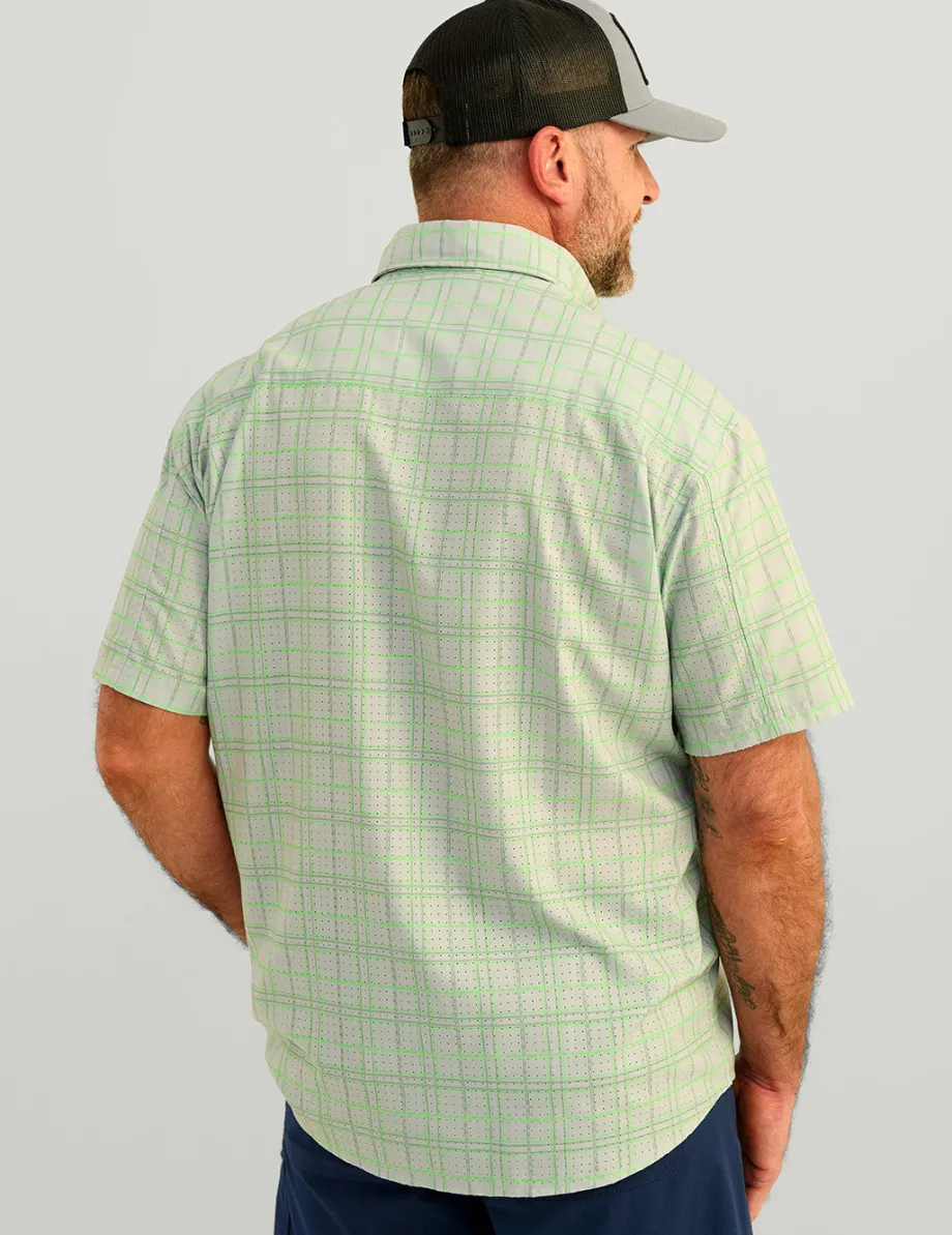 Huk Gear Button Downs-Tide Point Short Sleeve Button-Down Harbor Mist Marlin Plaid