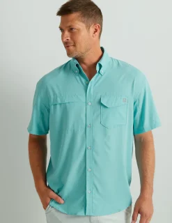 Huk Gear Button Downs-Tide Point Short Sleeve Button-Down Marine Blue