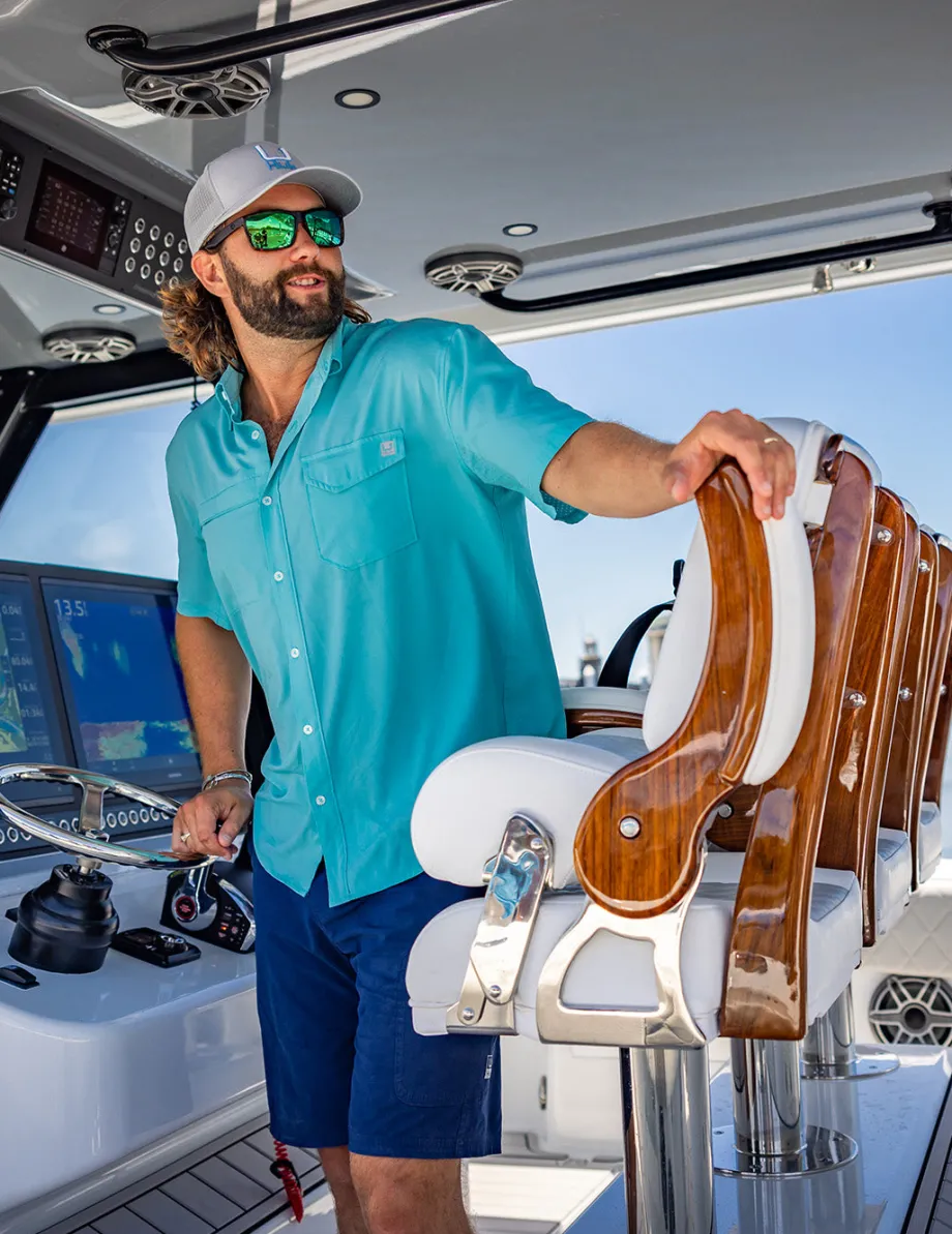 Huk Gear Button Downs-Tide Point Short Sleeve Button-Down Marine Blue