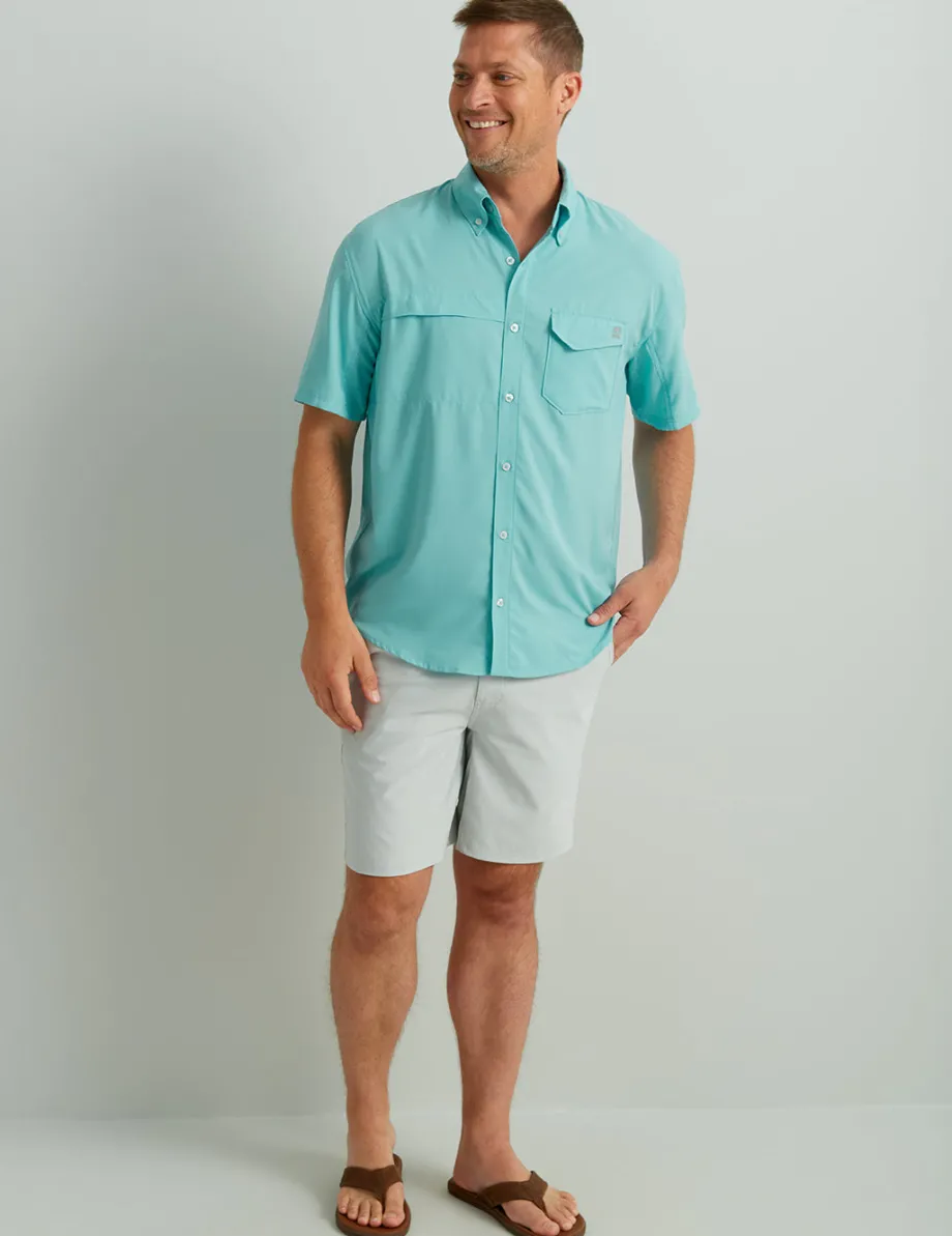 Huk Gear Button Downs-Tide Point Short Sleeve Button-Down Marine Blue