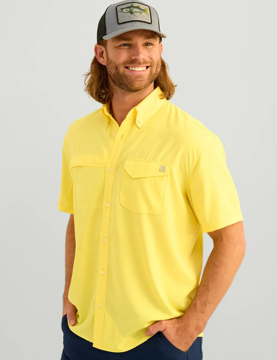Huk Gear Button Downs-Tide Point Short Sleeve Button-Down Yellowfin