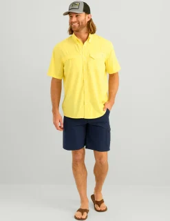 Huk Gear Button Downs-Tide Point Short Sleeve Button-Down Yellowfin