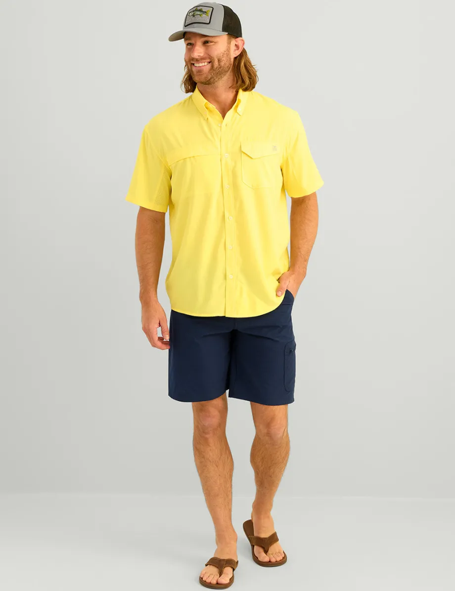 Huk Gear Button Downs-Tide Point Short Sleeve Button-Down Yellowfin