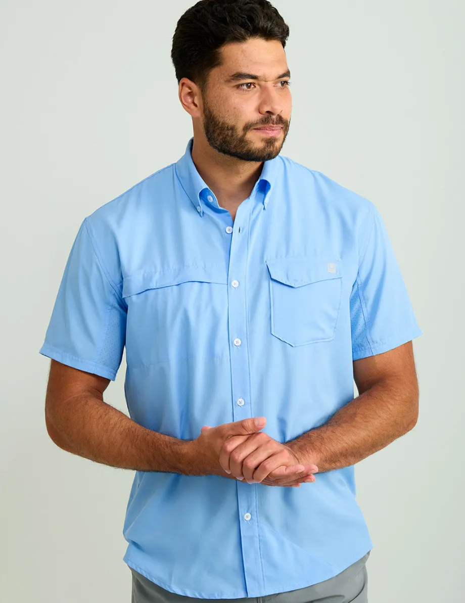 Huk Gear Button Downs-Tide Point Short Sleeve Button-Down Marolina Blue