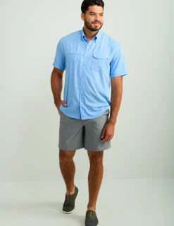 Huk Gear Button Downs-Tide Point Short Sleeve Button-Down Marolina Blue