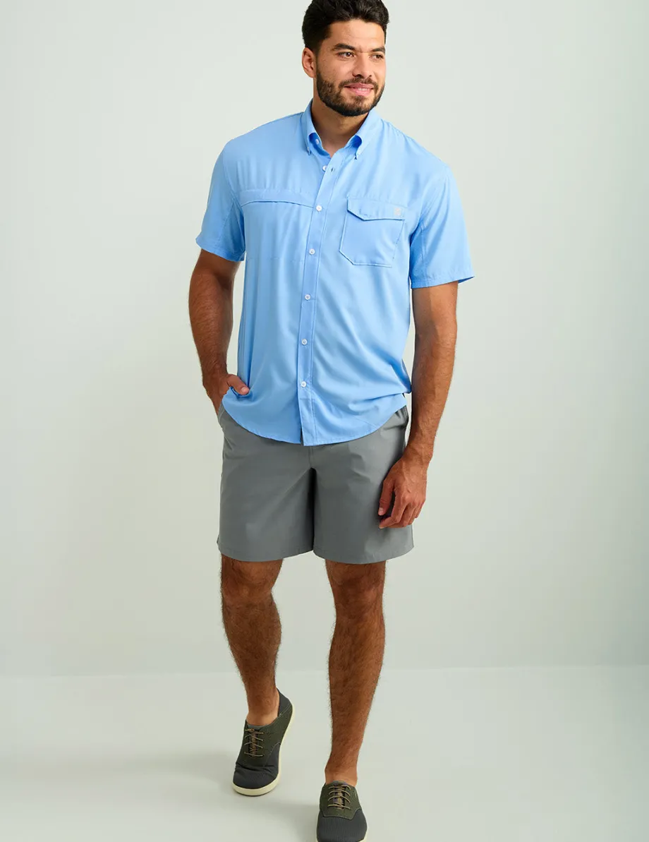 Huk Gear Button Downs-Tide Point Short Sleeve Button-Down Marolina Blue