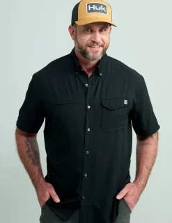 Huk Gear Button Downs-Tide Point Short Sleeve Button-Down Black