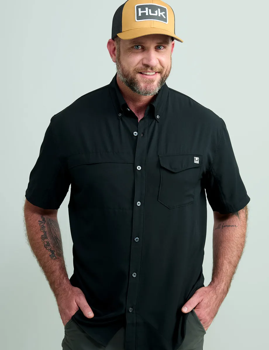 Huk Gear Button Downs-Tide Point Short Sleeve Button-Down Black