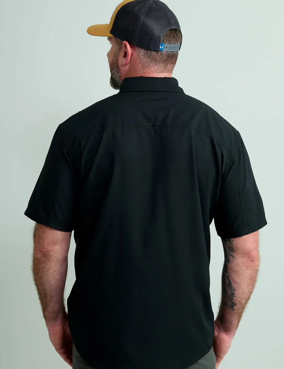 Huk Gear Button Downs-Tide Point Short Sleeve Button-Down Black