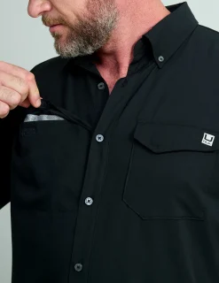Huk Gear Button Downs-Tide Point Short Sleeve Button-Down Black