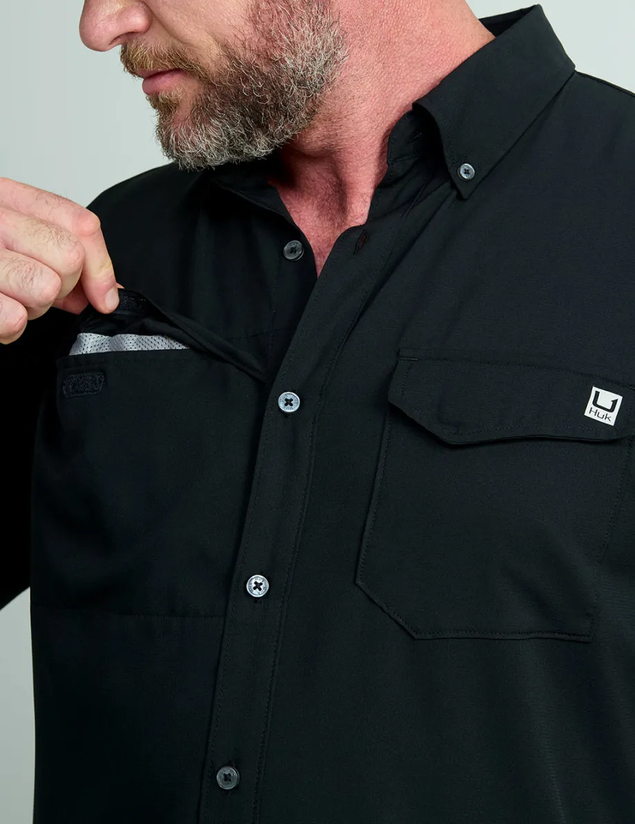 Huk Gear Button Downs-Tide Point Short Sleeve Button-Down Black