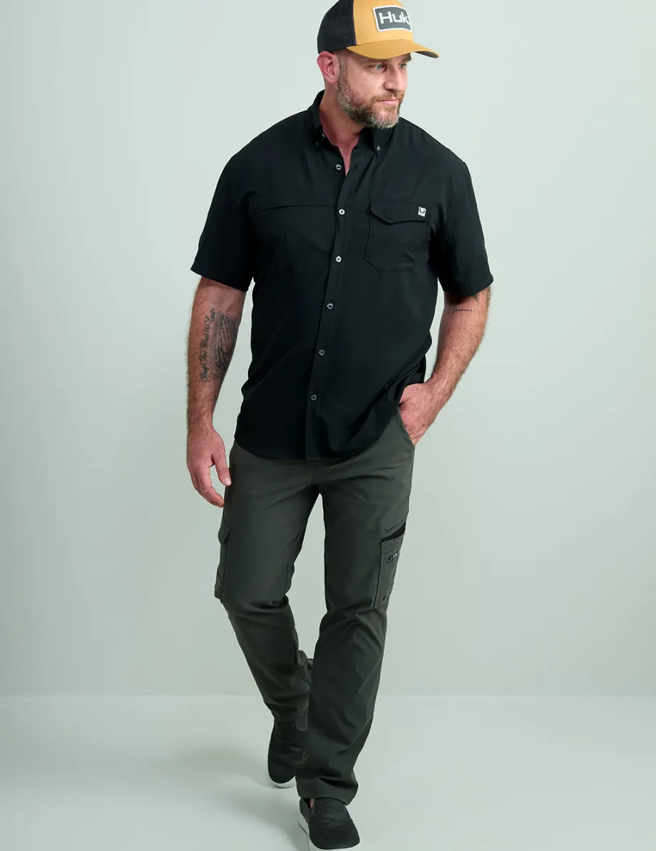 Huk Gear Button Downs-Tide Point Short Sleeve Button-Down Black
