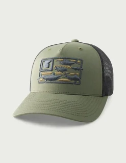 Huk Gear Hats-Trophy Flag Trucker Hat Moss