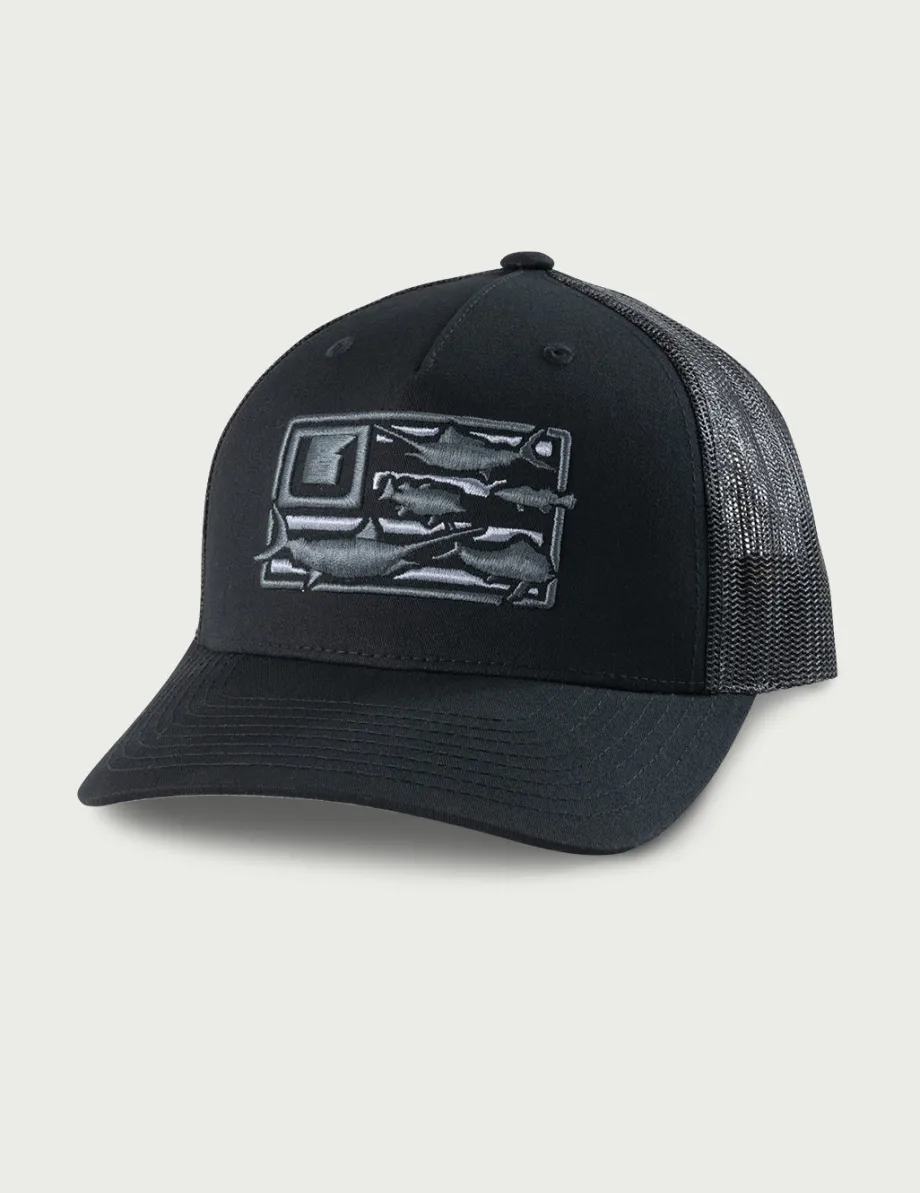 Huk Gear Hats-Trophy Flag Trucker Hat Black