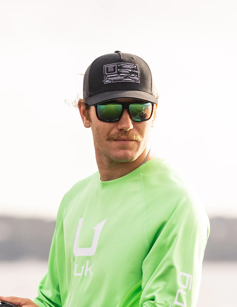 Huk Gear Hats-Trophy Flag Trucker Hat Black