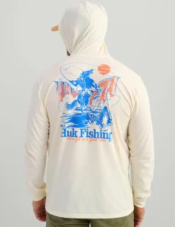 Huk Gear T-Shirts-Trout Wrangle Hoodie Tee Egret