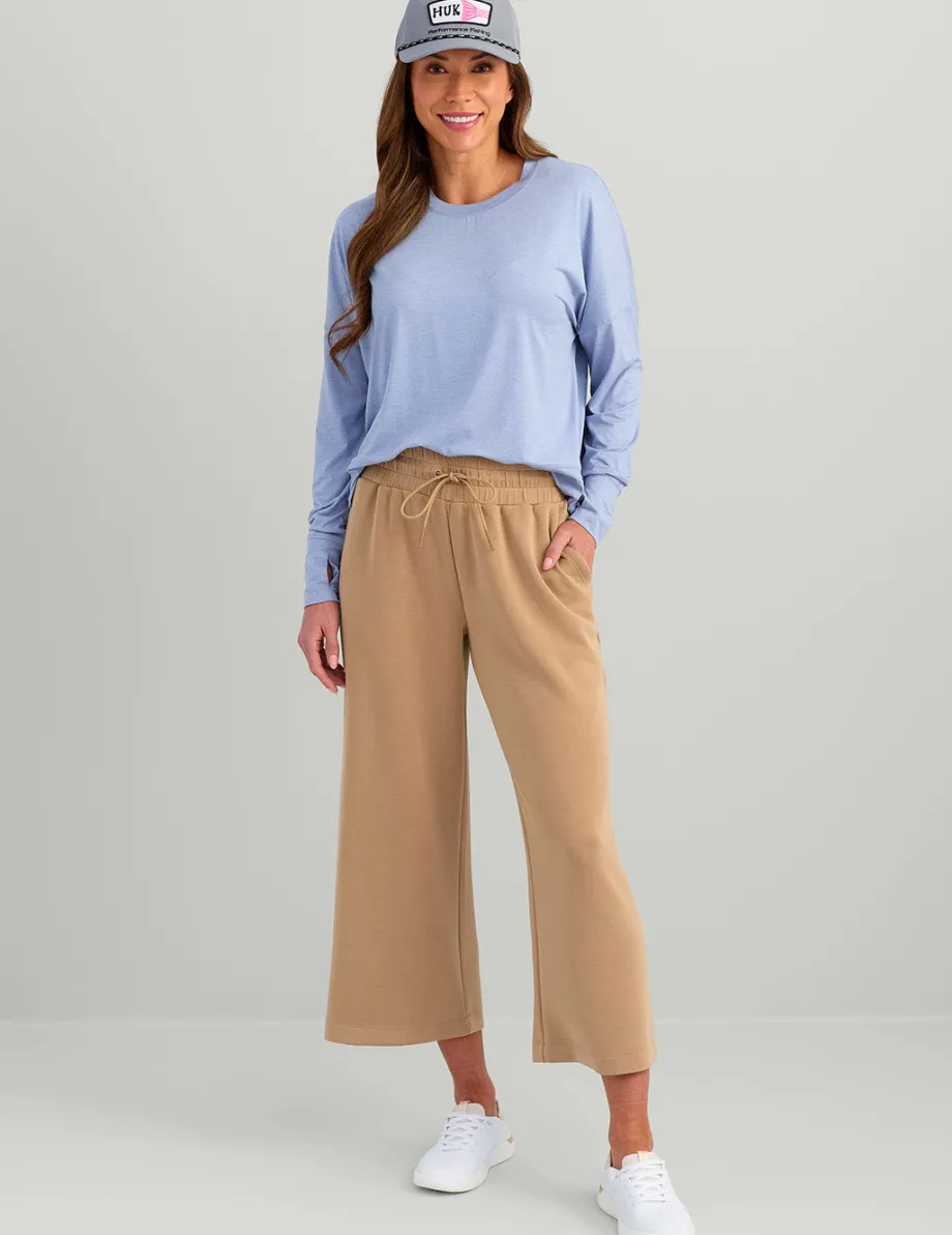 Huk Gear Pants-Womens Bayside Wide Leg Crop Marl