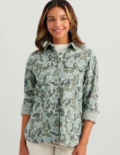 Huk Gear Button Downs-Womens Chesapeake KC Printed Flannel KC Volcanic Ash Camo
