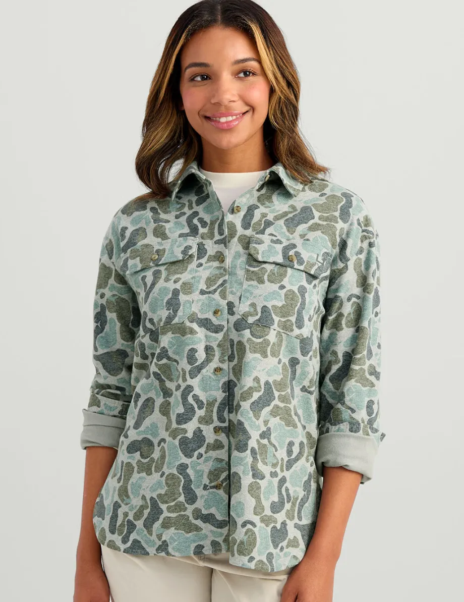 Huk Gear Button Downs-Womens Chesapeake KC Printed Flannel KC Volcanic Ash Camo