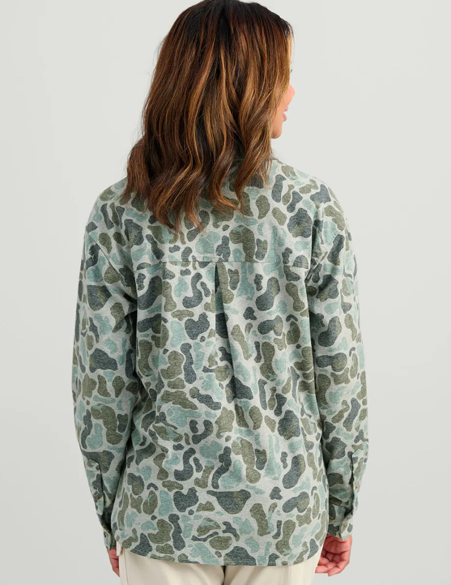 Huk Gear Button Downs-Womens Chesapeake KC Printed Flannel KC Volcanic Ash Camo