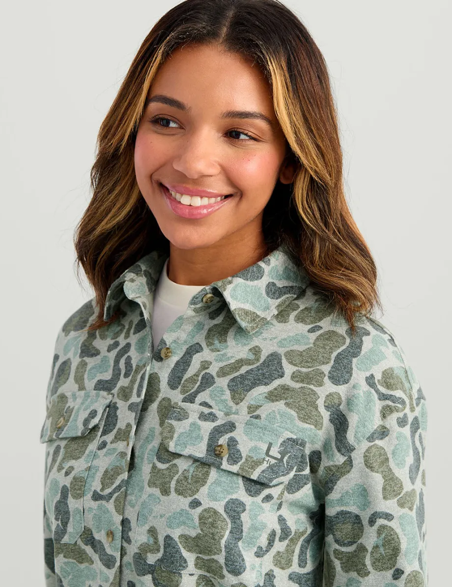 Huk Gear Button Downs-Womens Chesapeake KC Printed Flannel KC Volcanic Ash Camo