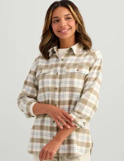 Huk Gear Button Downs-Womens Chesapeake Plaid Flannel Egret Plaid