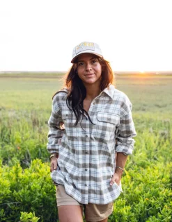 Huk Gear Button Downs-Womens Chesapeake Plaid Flannel Egret Plaid