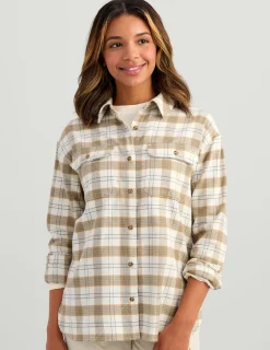Huk Gear Button Downs-Womens Chesapeake Plaid Flannel Egret Plaid