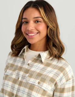 Huk Gear Button Downs-Womens Chesapeake Plaid Flannel Egret Plaid