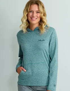 Huk Gear Performance Tops-Womens Coldfront+ Hoodie Storm Blue Heather