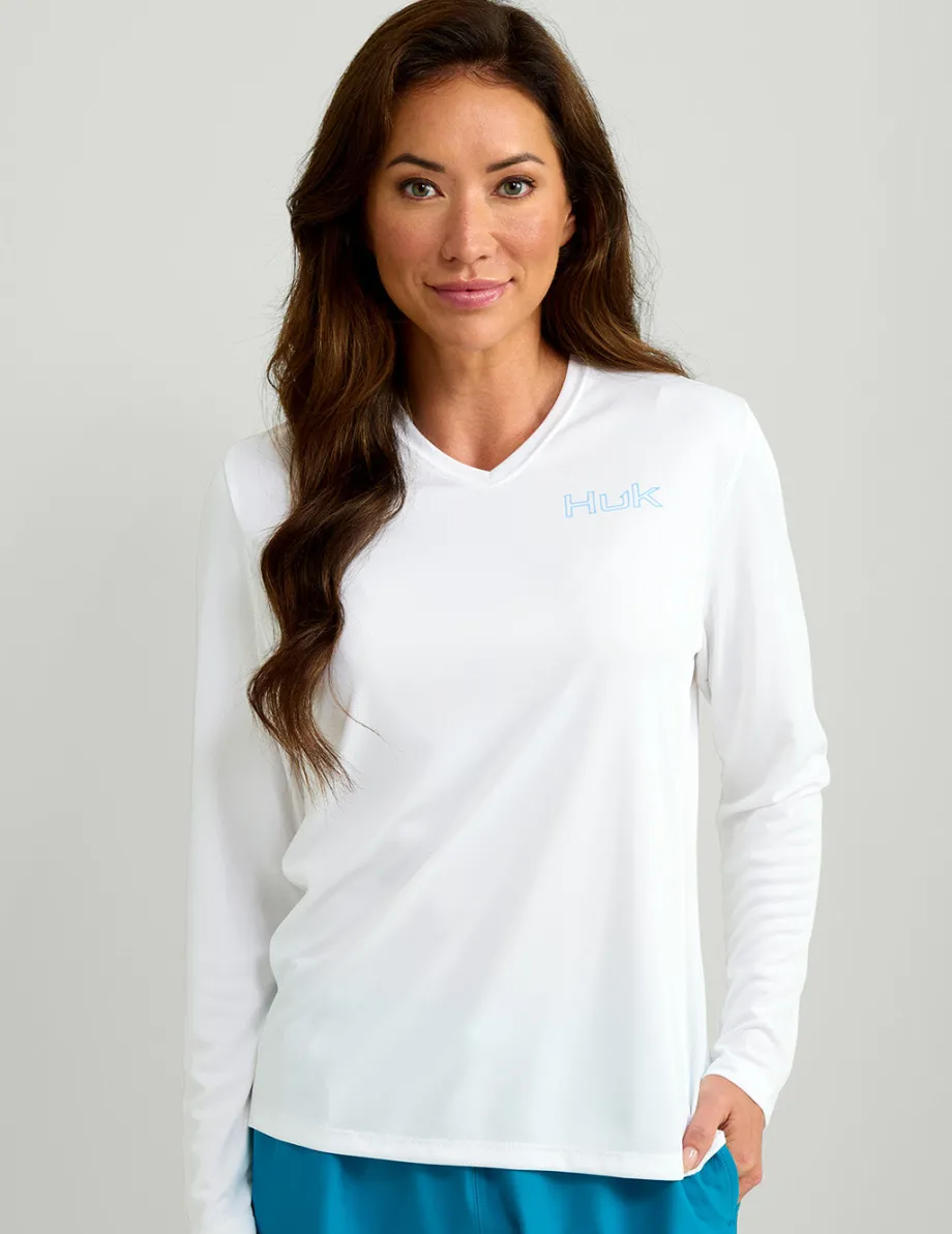 Huk Gear Performance Tops-Womens Huk Box Pursuit Performance V-Neck White