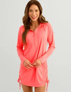 Huk Gear Cover-Up Dresses|Performance Tops-Womens Pursuit Cover-Up Dress Neon Coral