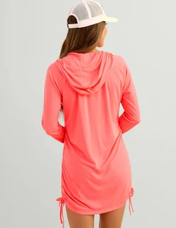 Huk Gear Cover-Up Dresses|Performance Tops-Womens Pursuit Cover-Up Dress Neon Coral