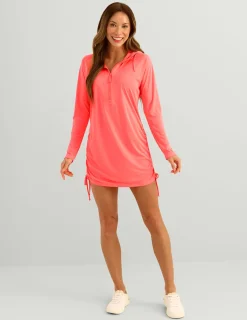 Huk Gear Cover-Up Dresses|Performance Tops-Womens Pursuit Cover-Up Dress Neon Coral