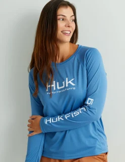 Huk Gear Performance Tops-Womens Pursuit Performance Crew Quiet Harbor