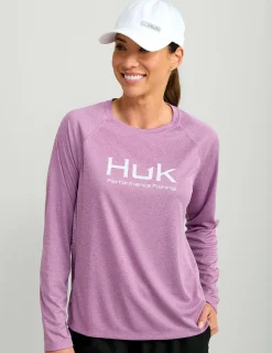 Huk Gear Performance Tops-Womens Pursuit Performance Crew Orchid Heather