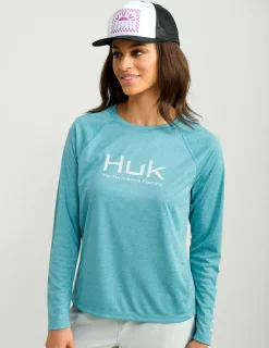 Huk Gear Performance Tops-Womens Pursuit Performance Crew Algiers Blue Heather