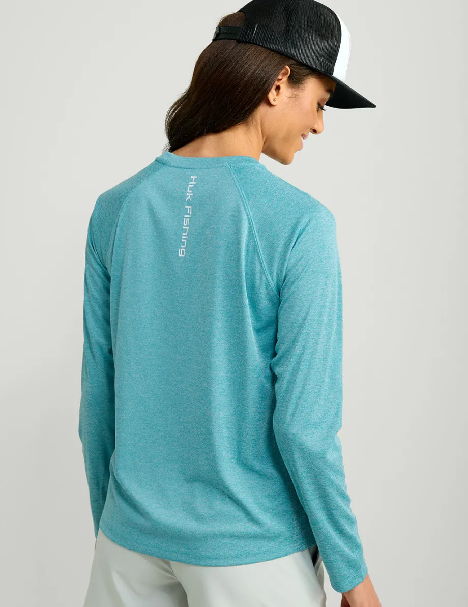 Huk Gear Performance Tops-Womens Pursuit Performance Crew Algiers Blue Heather