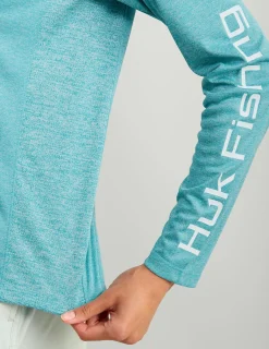 Huk Gear Performance Tops-Womens Pursuit Performance Crew Algiers Blue Heather