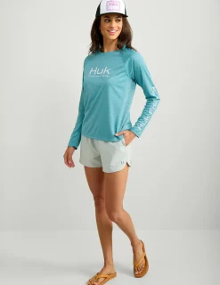 Huk Gear Performance Tops-Womens Pursuit Performance Crew Algiers Blue Heather